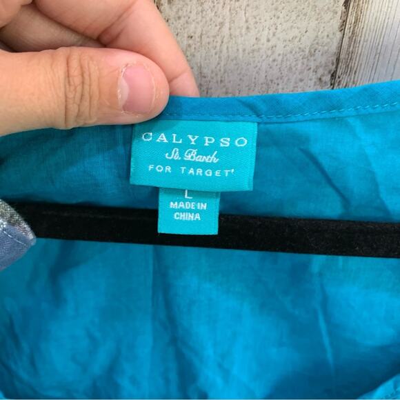 NWT Calypso St. Barth for Target Blue Woven Side Cinch Cotton Top Lightweight - Picture 5 of 6